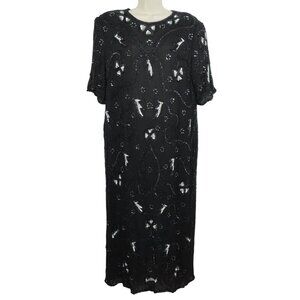 VTG Midnight Run Womens Plus Size 2X 18-20 Black Silver Sequin Beaded Dress NEW
